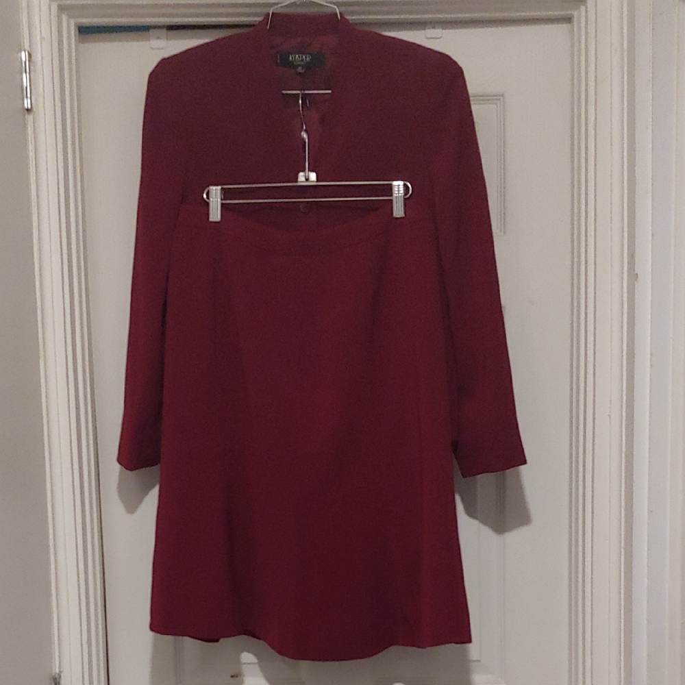 Kasper Rich Burgundy Suit w/ Blazer & Flare Skirt, Lined
